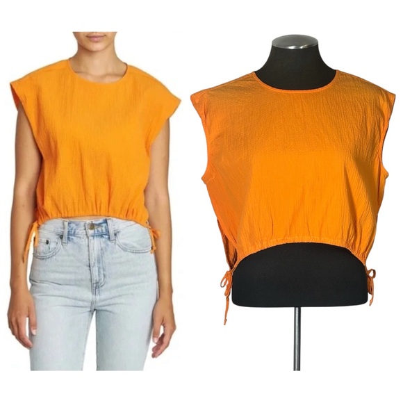 pistola Tops - Pistola – Adriana Orange Textured Muscle Cotton Crop Top – Extra Small XS